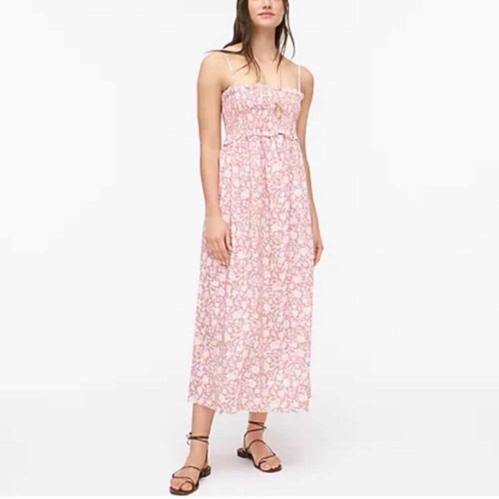 J. Crew Smocked Cotton Poplin Dress in Rose Vines Size XXL